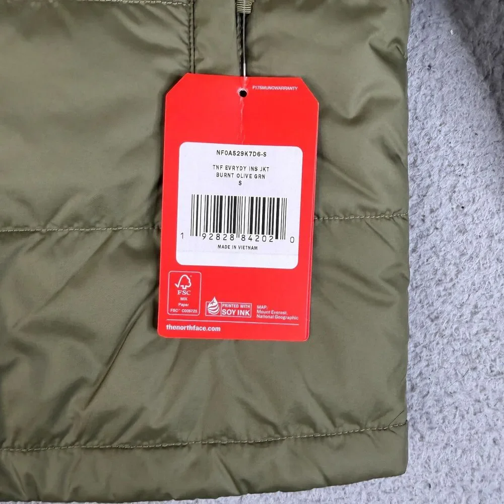 THE NORTH FACE Puffer Jacket Men Small Burnt Olive Green Everyday Insulated Logo